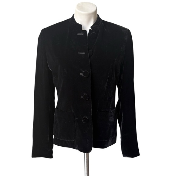 Ann Taylor Y2K Black Velvet Button Down Mandarin Collar Jacket, Sz 4 - Picture 2 of 15